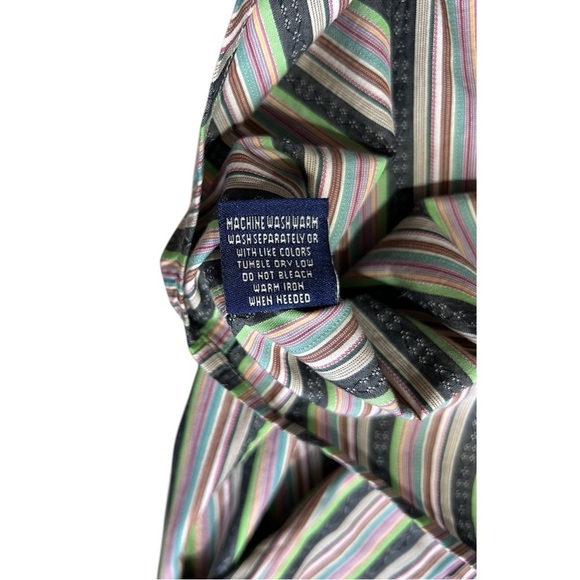 ROBERT GRAHAM Button Up LS Shirt sz XL Gray & Multicolor Stripe Floral Cuff/Trim - Picture 12 of 12